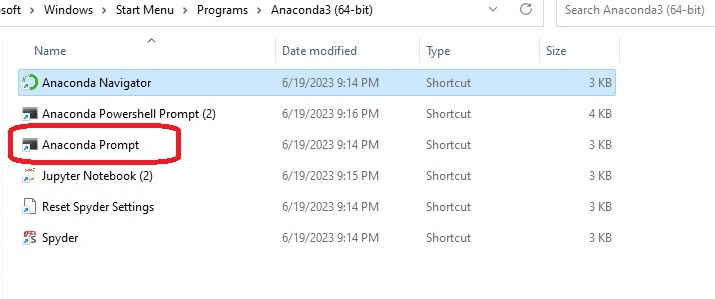 Anaconda start folder